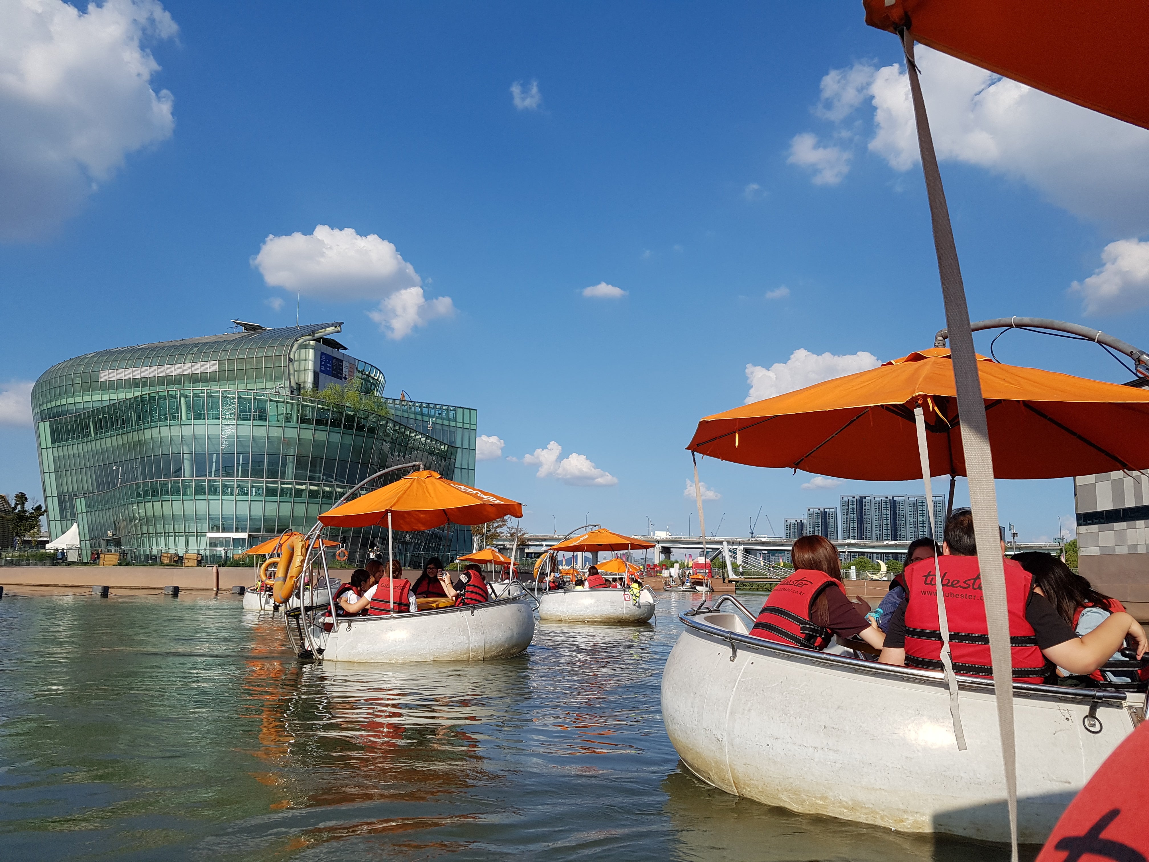 riding in oval boats on the water