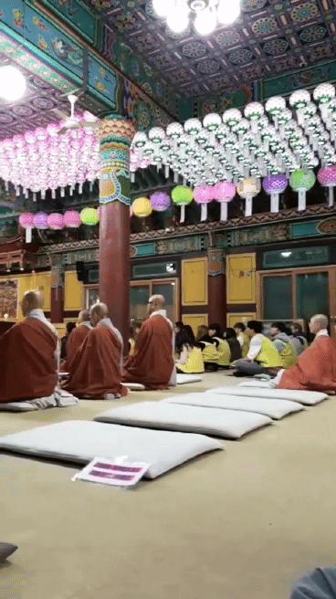 a traditional temple with practicing monks
