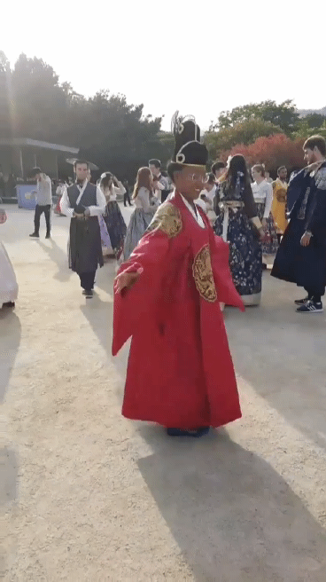a twirling performer in traditional garments