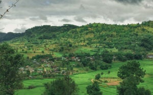Green scenery outside with hills and trees