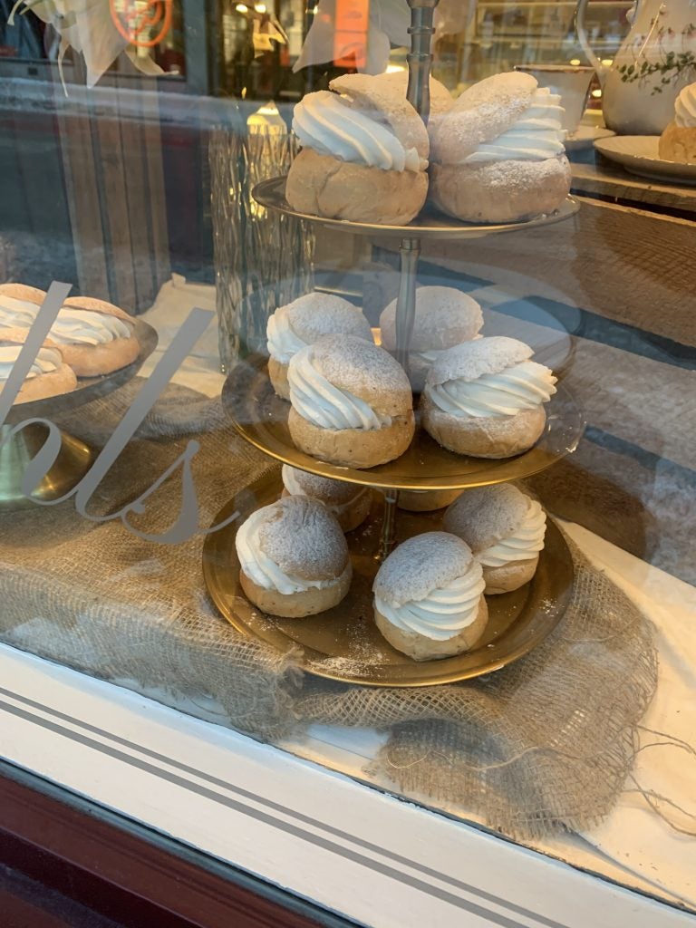 pastries behind glass window