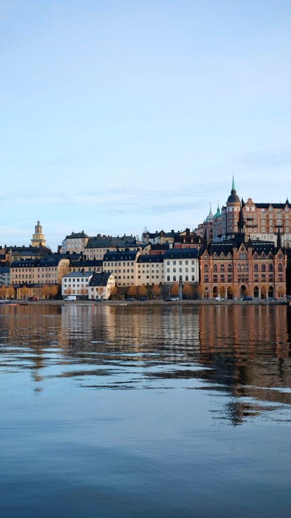 A shot of the city across a lake