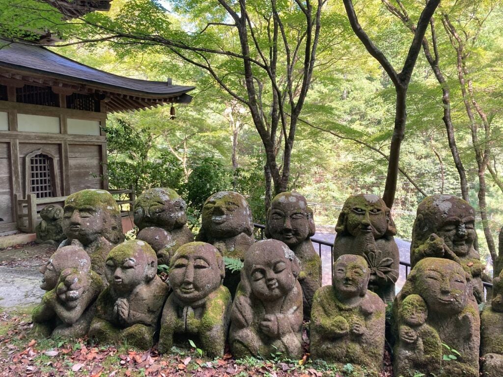 Moss covered stone statues at Otagi Nenbutsu-Ji Temple in Kyoto