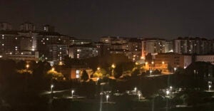 Nighttime view of the university in Santander from Anthony's balcony