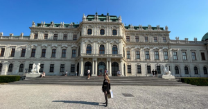 Gillian in front of the Belvedere Palace in Austria