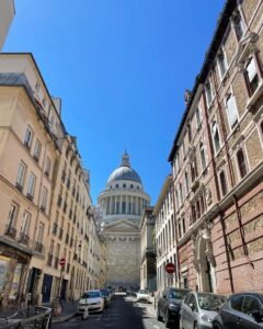 View of the Panthéon in between two apartment buildings