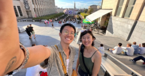 Carol and a childhood friend visit the Mont des Artes
