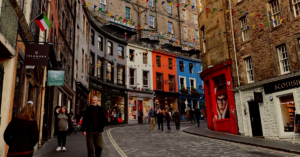 colorful Victoria Street in Edinburgh, Scotland