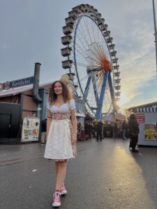 Vanessa wearing a traditional Bavarian outfit at a carnival