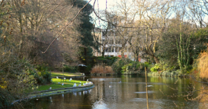 St. Stephen's Green Lake in Dublin, Ireland on a sunny day