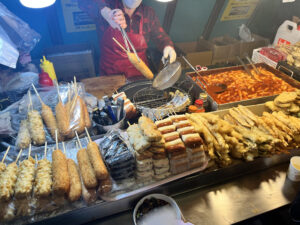 Variety of fried foods being made on the streets of Taiwan