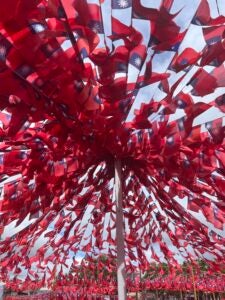 A sea of red flags is taken from the bottom up.