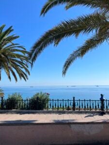 An observation area overlooking the sea, port, beach and the Roman amphitheater.