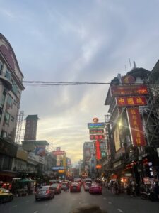 A bustling city street in Asia.