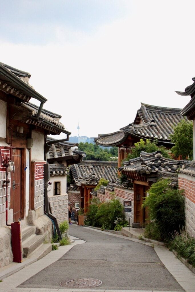 Looking down the streets of Bukchon Hanok Village