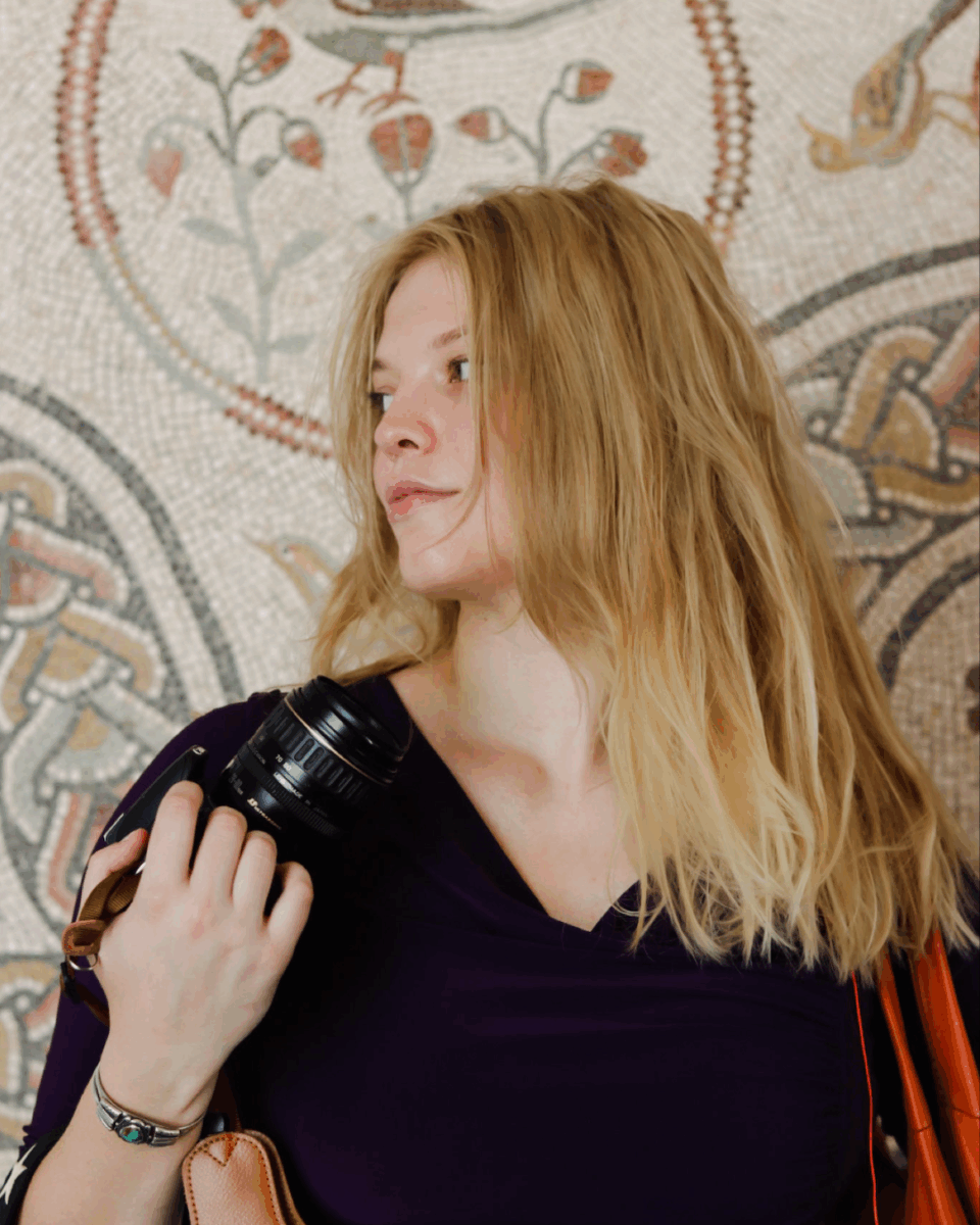 Posing in front of a perfectly preserved Roman Mosaic