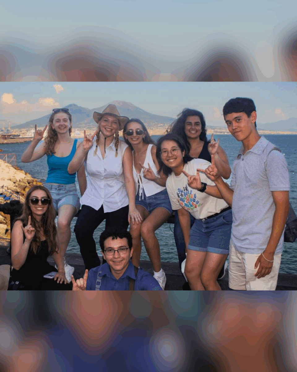 Longhorns at a Daytrip to Naples, Ft. Mt. Vesuvius in the Background