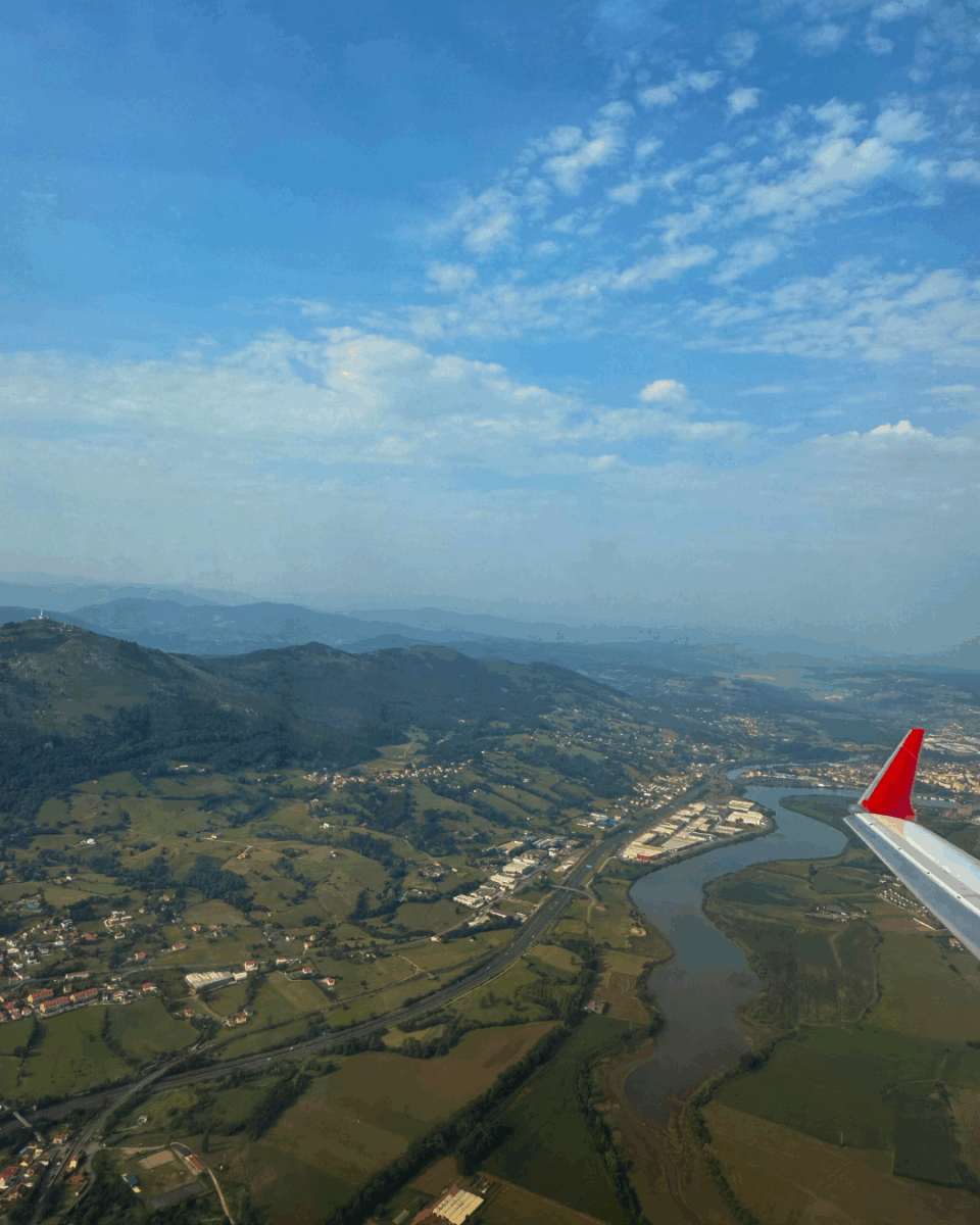 Aerial view of Santander, Spain from window of airplane