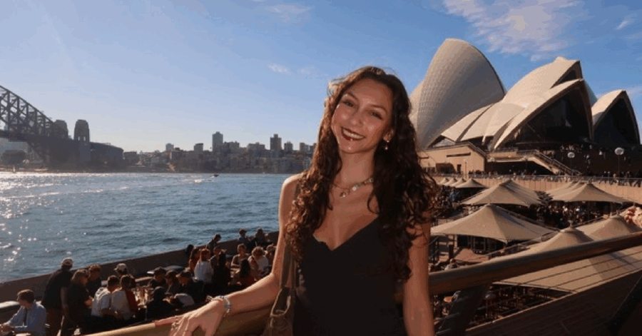 Emily Trevino posing in front of Sydney Opera Hall