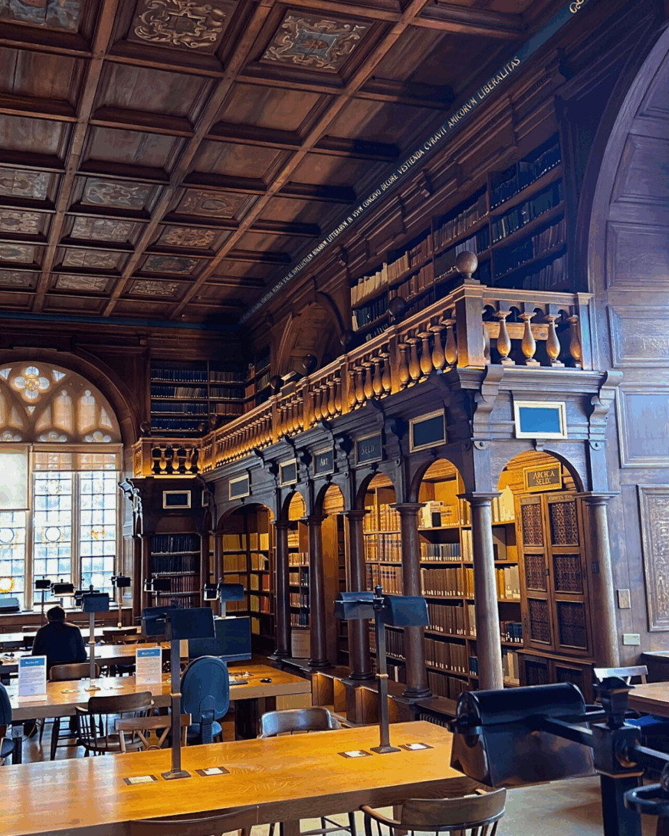 Inside the Duke Humfrey Reading Room at Oxford (which appears in Harry Potter).